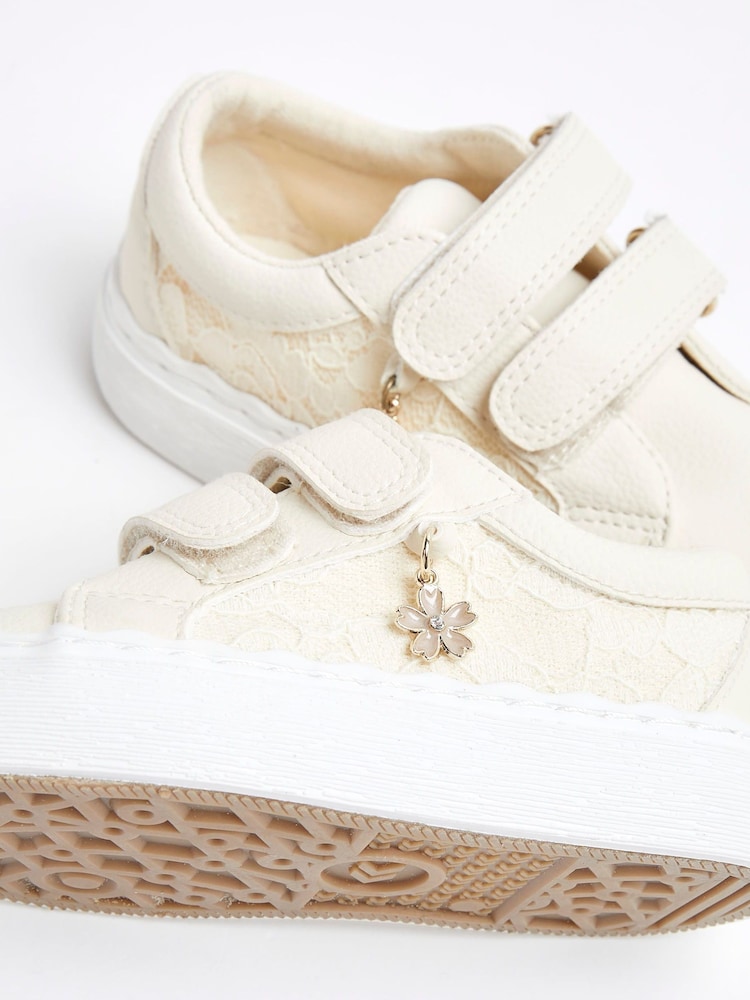 River Island Cream Girls Scallop Lace Trainers - Image 5 of 5