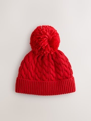 Red Bright Knitted Cable Pom Beanie - Image 1 of 3