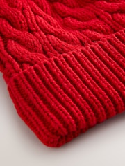 Red Bright Knitted Cable Pom Beanie - Image 2 of 3