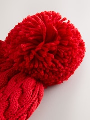 Red Bright Knitted Cable Pom Beanie - Image 3 of 3