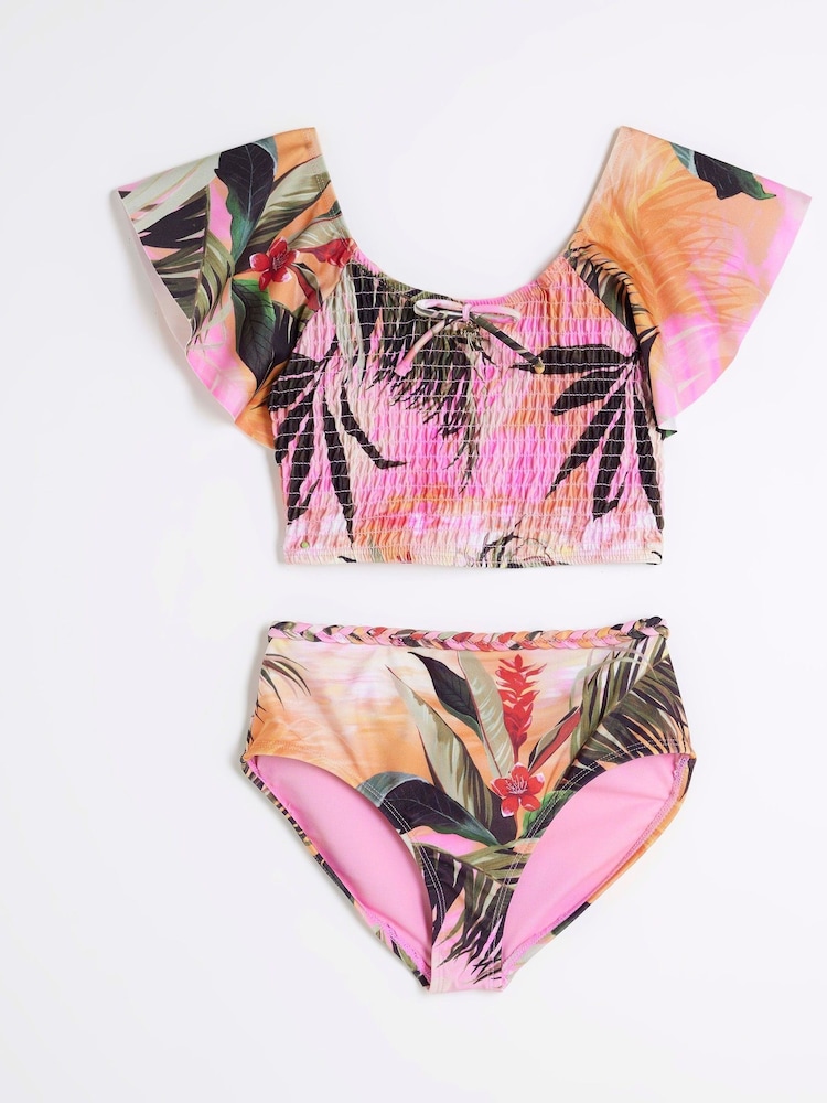 River Island Pink Girls Orchid Print Bikini - Image 1 of 4 River Island Pink Girls Orchid Print Bikini - Image 1 of 4