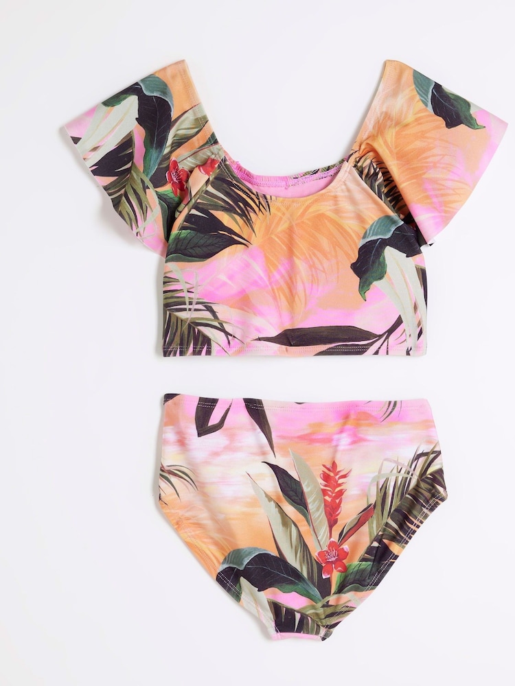 River Island Pink Girls Orchid Print Bikini - Image 2 of 4 River Island Pink Girls Orchid Print Bikini - Image 2 of 4