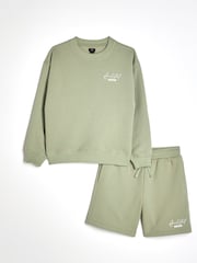 River Island Green Boys Ame Le Nuit Crew Sweat Top And Shorts Set - Image 1 of 5