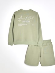 River Island Green Boys Ame Le Nuit Crew Sweat Top And Shorts Set - Image 2 of 5