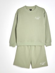 River Island Green Boys Ame Le Nuit Crew Sweat Top And Shorts Set - Image 3 of 5