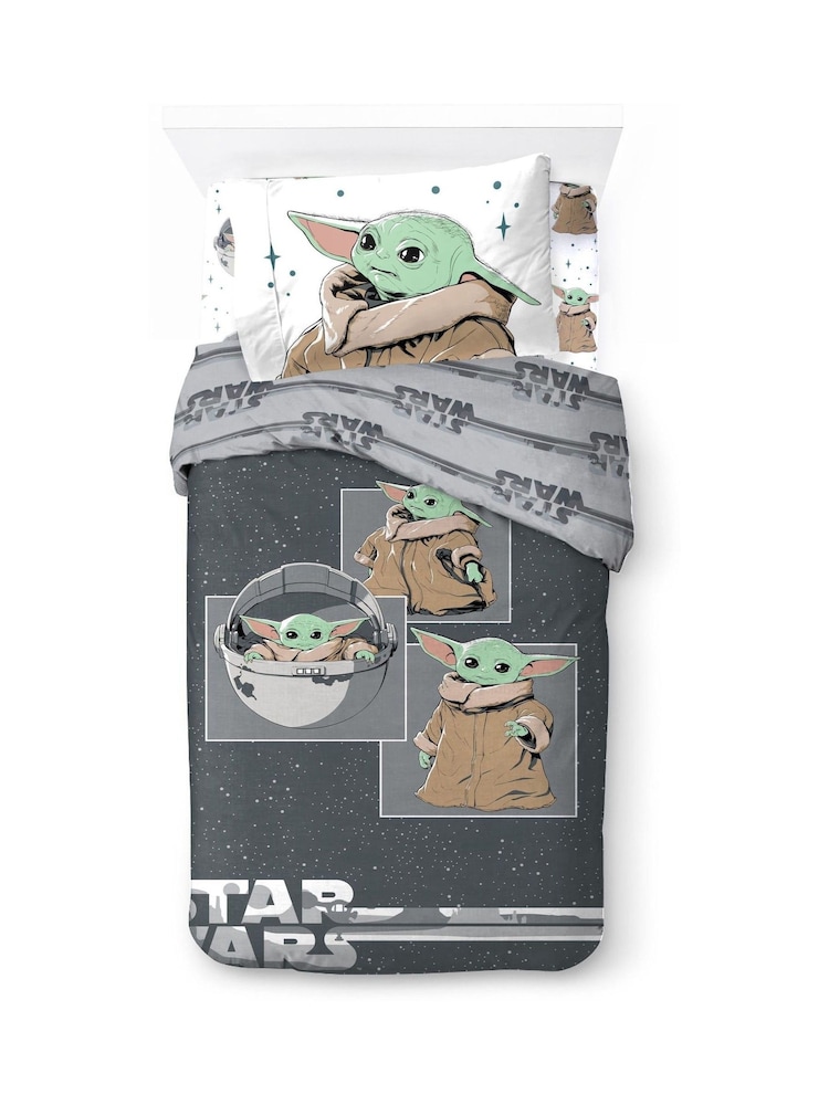 Jay Franco Grey Star Wars Mandalorian Curious Child 100% Cotton 3 Duvet Set - Image 2 of 6