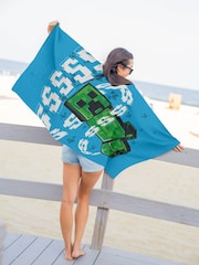 Jay Franco Blue Minecraft Creeper Cotton Beach Towel - Image 1 of 3