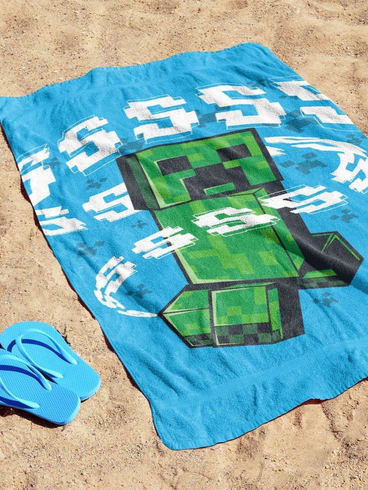 Jay Franco Blue Minecraft Creeper Cotton Beach Towel - Image 2 of 3