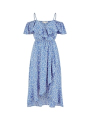 Yumi Blue Printed Bardot Midi Dress With Dip Hem - Image 5 of 5
