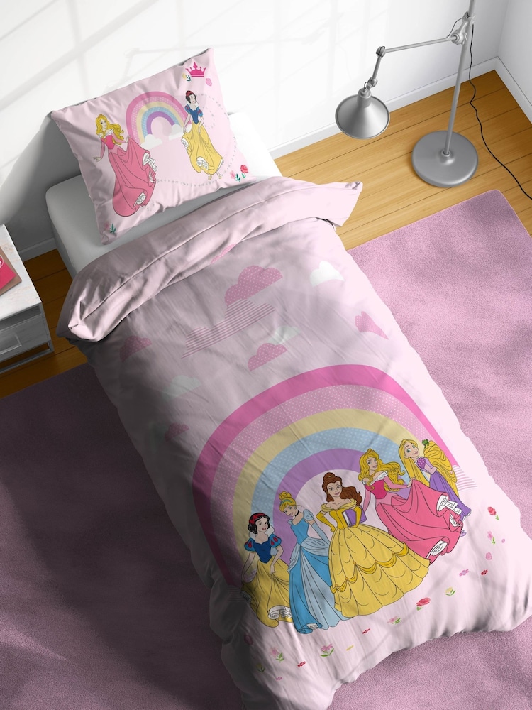 Jay Franco Pink Disney Princess Rainbow 100 Cotton Single Duvet Cover and Pillowcase Set - Image 1 of 6