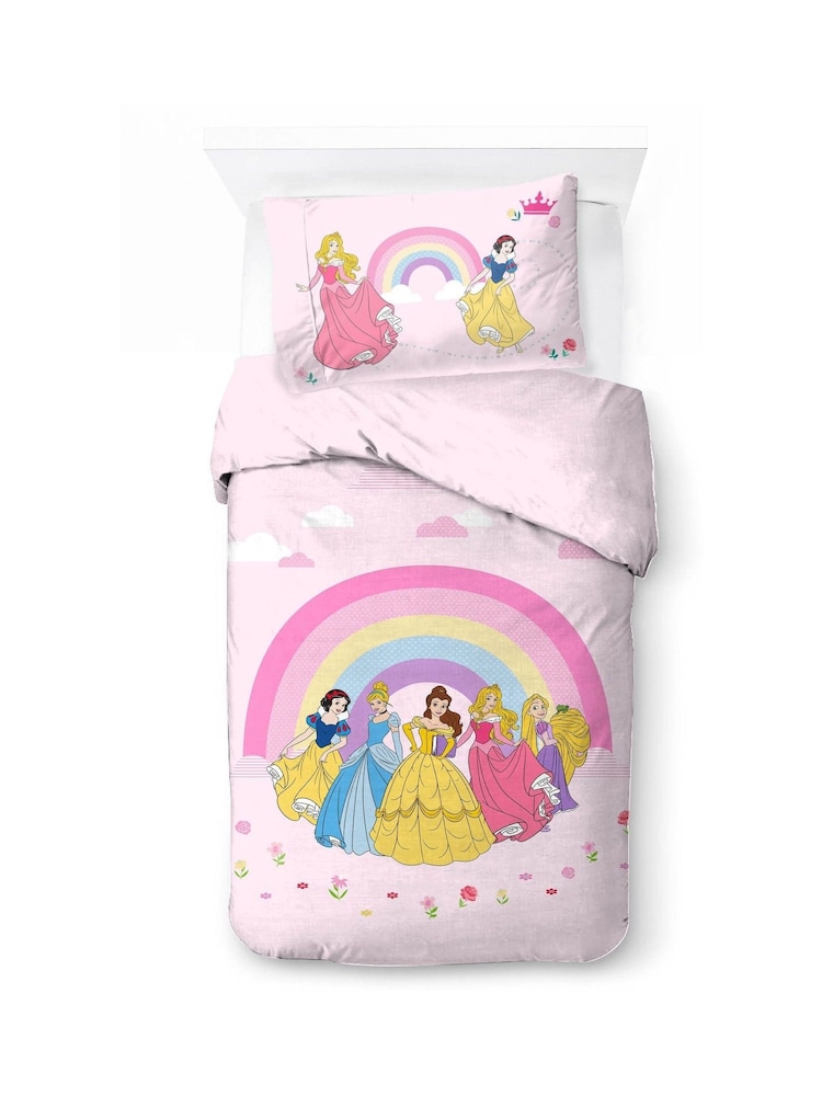 Jay Franco Pink Disney Princess Rainbow 100 Cotton Single Duvet Cover and Pillowcase Set - Image 2 of 6