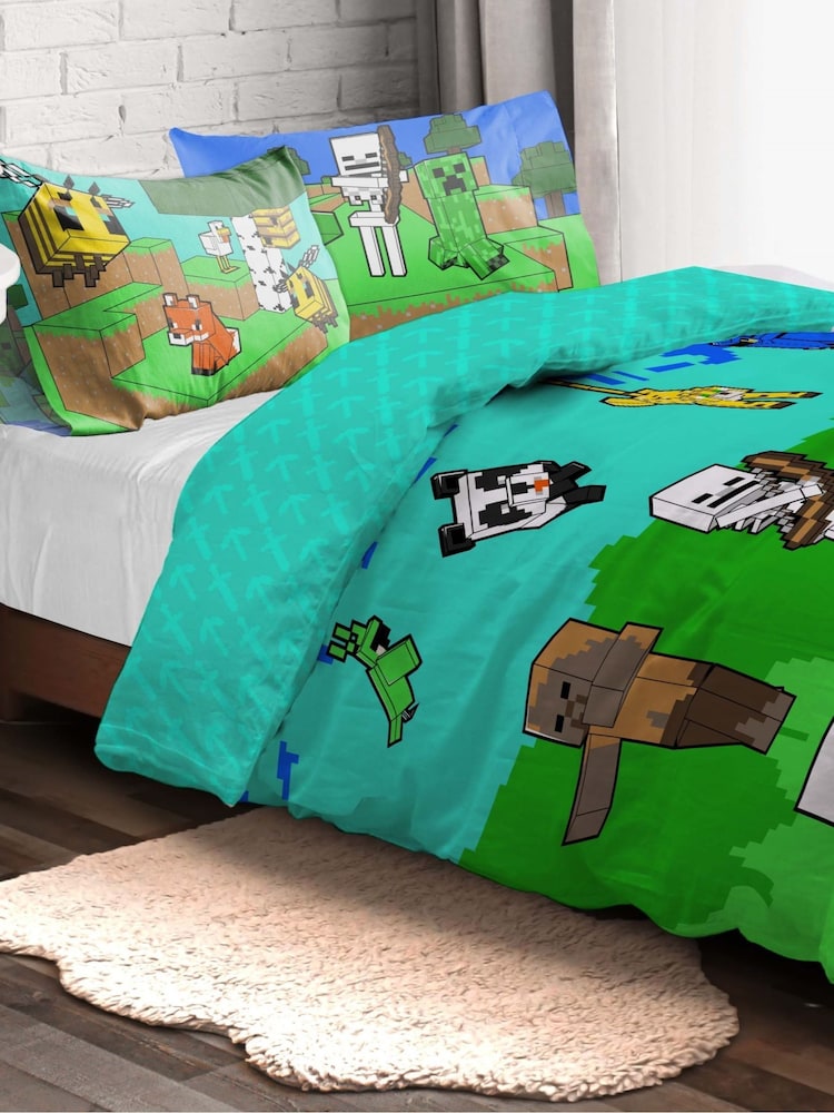 Jay Franco Blue Minecraft Creative Mode 100 Cotton Single Duvet Cover Set - Image 1 of 6