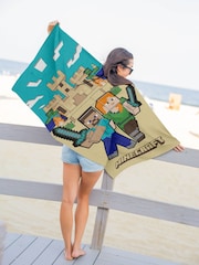 Jay Franco Brown Minecraft Alex and Steve Cotton Beach Towel - Image 1 of 4