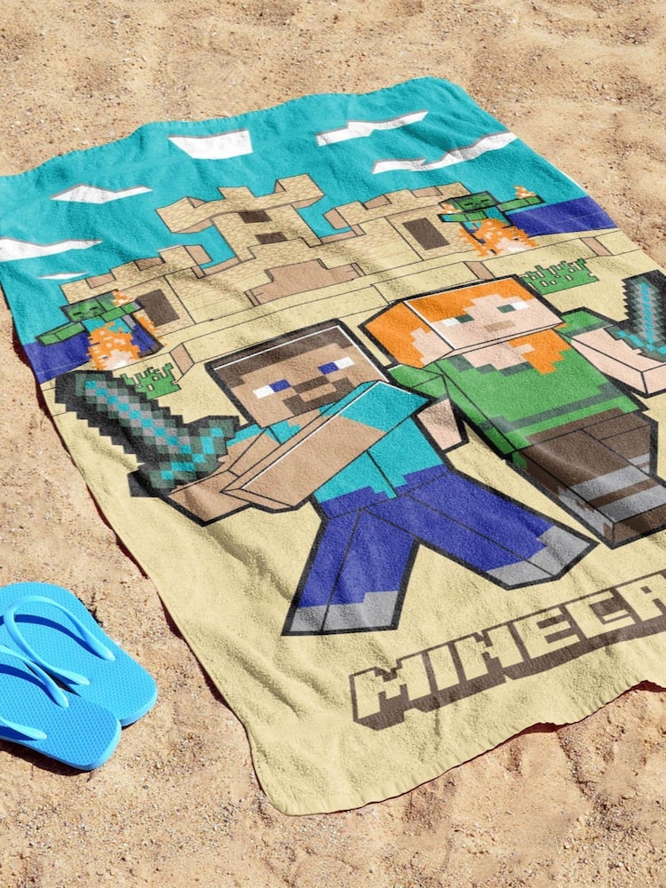 Jay Franco Brown Minecraft Alex and Steve Cotton Beach Towel - Image 2 of 4