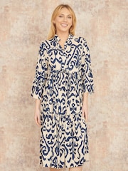 Yumi Cream Block Print Kaftan - Image 1 of 5