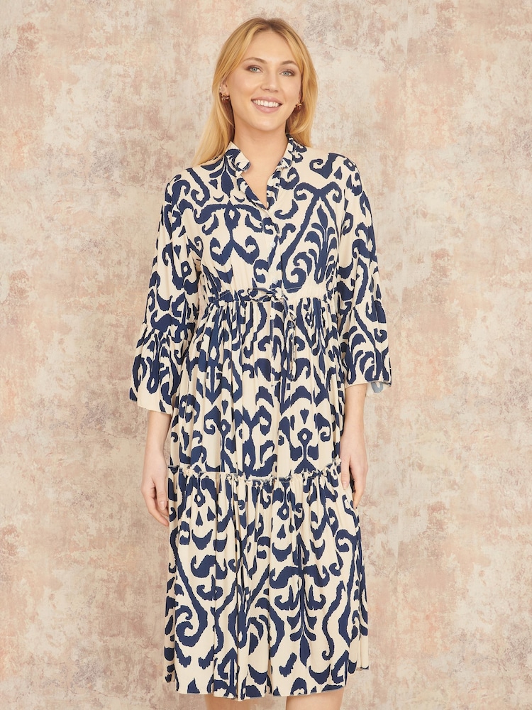 Yumi Cream Block Print Kaftan - Image 1 of 5