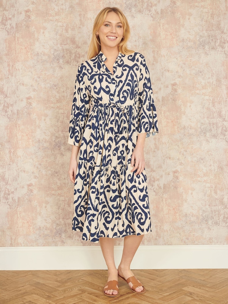Yumi Cream Block Print Kaftan - Image 2 of 5