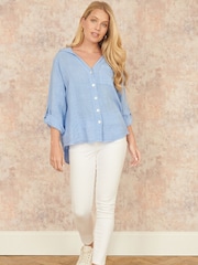 Yumi Blue Washed 100% Linen Relaxed Shirt - Image 2 of 4