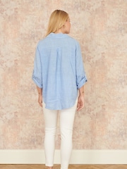 Yumi Blue Washed 100% Linen Relaxed Shirt - Image 3 of 4