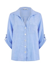 Yumi Blue Washed 100% Linen Relaxed Shirt - Image 4 of 4
