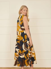 Yumi Blue 100% Cotton Leaf Midi Sleeveless Shirt Dress - Image 4 of 5