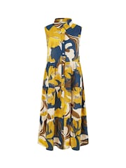 Yumi Blue 100% Cotton Leaf Midi Sleeveless Shirt Dress - Image 5 of 5
