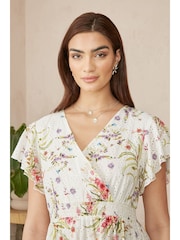 Yumi Cream Floral Broderie Anglaise Wrap Midi 100% Cotton Dress - Image 3 of 5