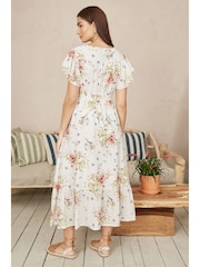 Yumi Cream Floral Broderie Anglaise Wrap Midi 100% Cotton Dress - Image 4 of 5