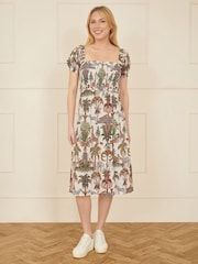 Yumi 100% Cotton Safari Print Ruched Midi Dress - Bild 2 von 5