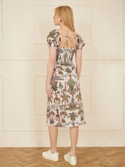 Yumi 100% Cotton Safari Print Ruched Midi Dress - Bild 4 von 5