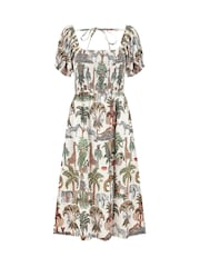 Yumi 100% Cotton Safari Print Ruched Midi Dress - Bild 5 von 5