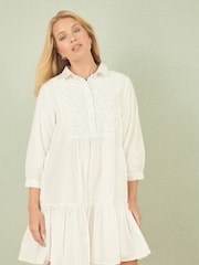 Yumi White 100% Cotton Flower Tunic Dress - Image 1 of 5