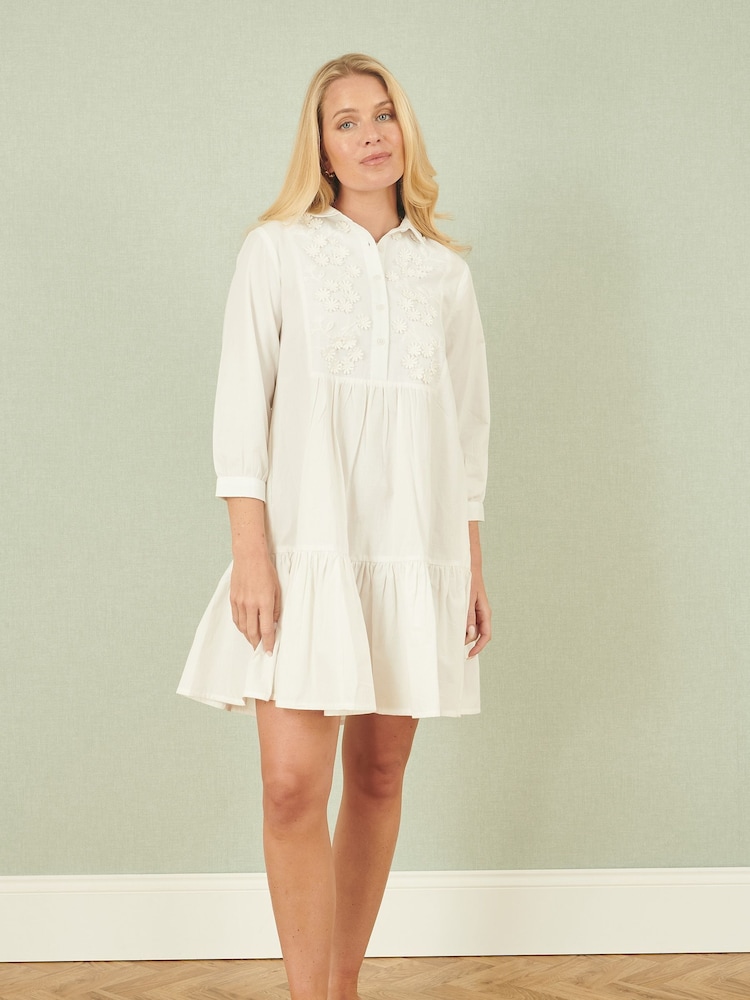 Yumi White 100% Cotton Flower Tunic Dress - Image 2 of 5