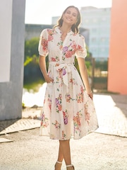 Yumi White Floral 100% Cotton Broderie Anglaise Skater Dress - Image 3 of 5