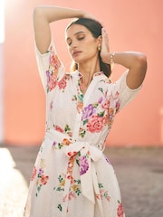Yumi White Floral 100% Cotton Broderie Anglaise Skater Dress - Image 4 of 5