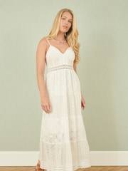 Yumi White Tiered Maxi Dress With Ruched Back - Image 1 of 5