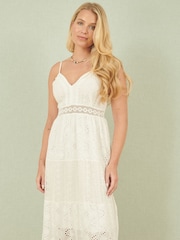 Yumi White Tiered Maxi Dress With Ruched Back - Image 2 of 5