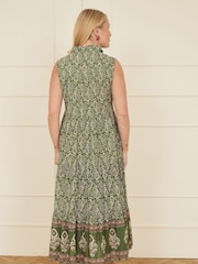 Yumi Green 100% Cotton Paisley Midi Sleeveless Shirt Dress - Image 4 of 5