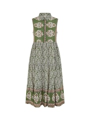 Yumi Green 100% Cotton Paisley Midi Sleeveless Shirt Dress - Image 5 of 5
