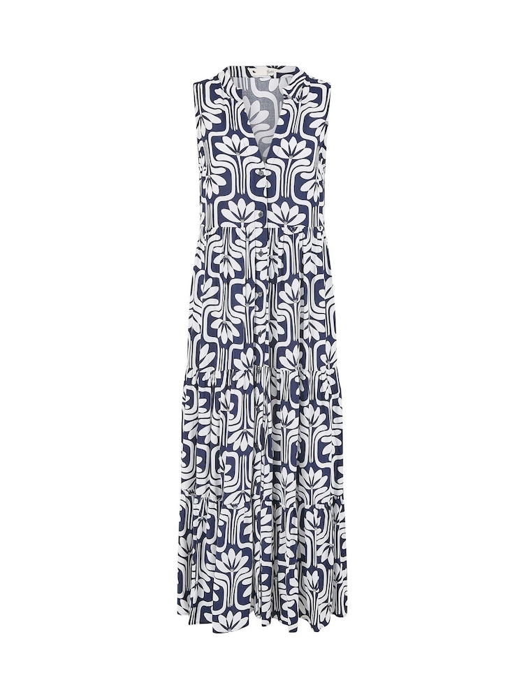 Yumi Blue Retro Print Relaxed Midi Dress - Image 4 of 4