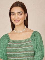 Yumi Green Ruched Leaf Print Maxi Dress With Puff Sleeves - Image 3 of 5