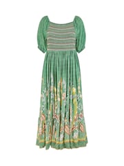 Yumi Green Ruched Leaf Print Maxi Dress With Puff Sleeves - Image 5 of 5