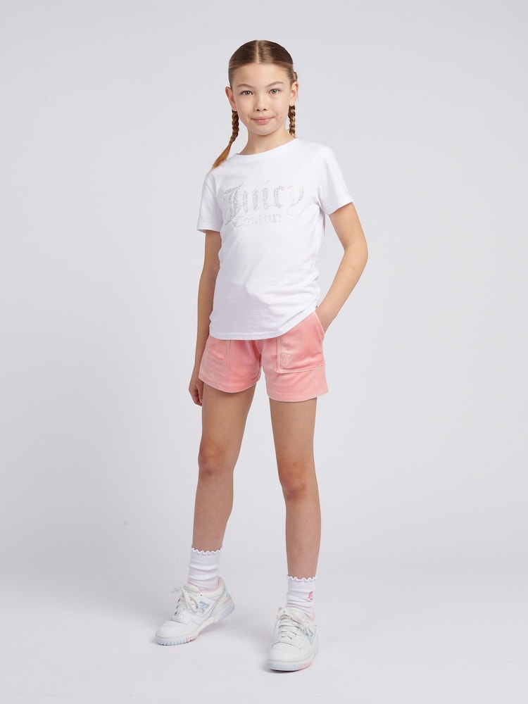 Juicy Couture Pink Girls Tonal Embroidered Velour Shorts - Image 2 of 7