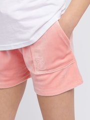 Juicy Couture Pink Girls Tonal Embroidered Velour Shorts - Image 4 of 7