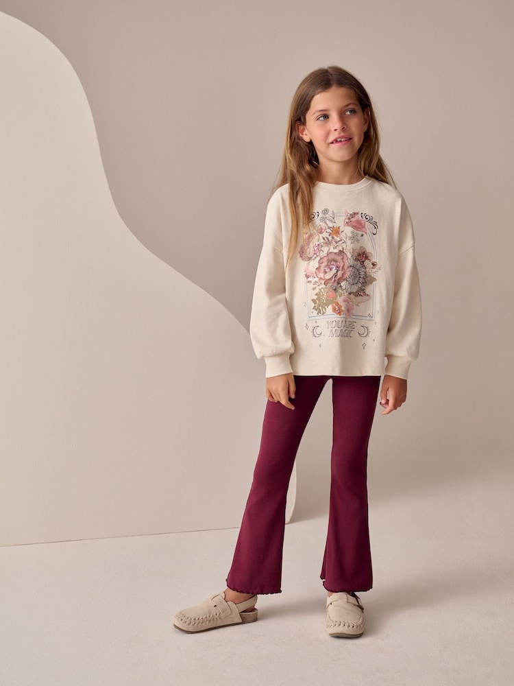 Burgundy Red 1 Pack Rib Flare Leggings (3-16yrs) - Image 2 of 3 Burgundy Red 1 Pack Rib Flare Leggings (3-16yrs) - Image 2 of 3