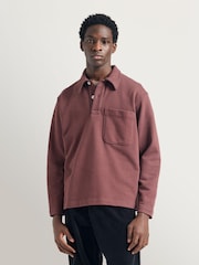 Norse Projects Red Fraser Relaxed Loopback Long Sleeve Polo Shirt - Image 1 of 2