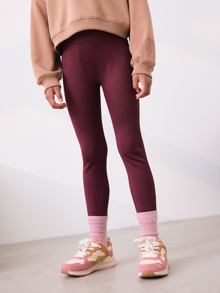 Berry Red Seamless Ribbed High Waist Leggings (3-16yrs) - Image 1 of 7 Berry Red Seamless Ribbed High Waist Leggings (3-16yrs) - Image 1 of 7