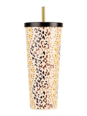 Cath Kidston Brown Leopard Print Stainless Steel 700ml Straw Cup - Image 1 of 3