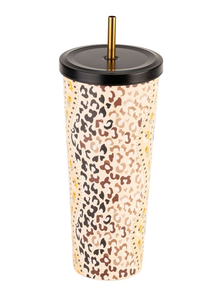 Cath Kidston Brown Leopard Print Stainless Steel 700ml Straw Cup - Image 2 of 3 Cath Kidston Brown Leopard Print Stainless Steel 700ml Straw Cup - Image 2 of 3