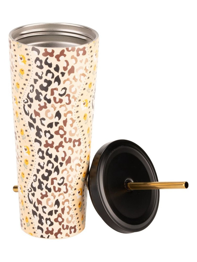 Cath Kidston Brown Leopard Print Stainless Steel 700ml Straw Cup - Image 3 of 3 Cath Kidston Brown Leopard Print Stainless Steel 700ml Straw Cup - Image 3 of 3